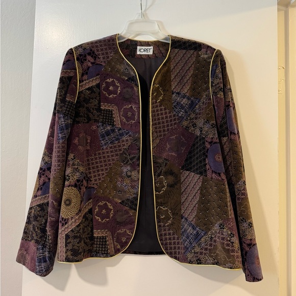 Koret vintage Women's Patchwork micro velvet Jacket blazer- Purple and Brown - Picture 3 of 13
